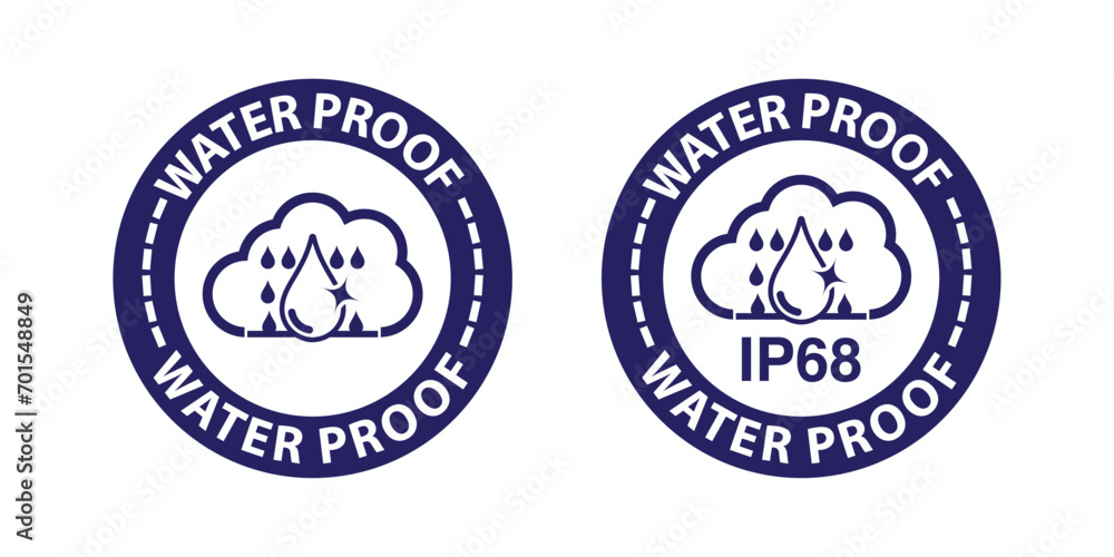 IP66, IP67 and IP68 Waterproof and dustproof protection rating. Water and dust protective capability Label. Water and dust protection level icon and symbol. Vector.