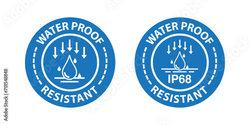 IP66, IP67 and IP68 Waterproof and dustproof protection rating. Water and dust protective capability Label. Water and dust protection level icon and symbol. Vector. photo