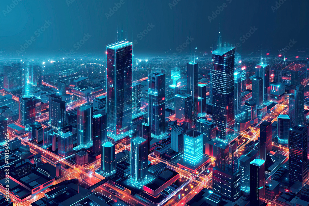 Smart cityscape with buildings and technology in isometric style