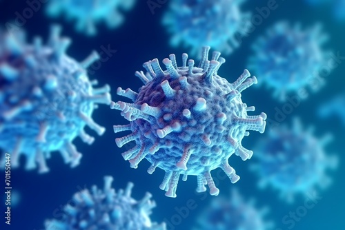 3D render of a medical with virus cells bacteria. Multiple realistic coronavirus particles floating