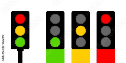 Black traffic light signal pole rules street with red yellow and green light street road flat icon vector design