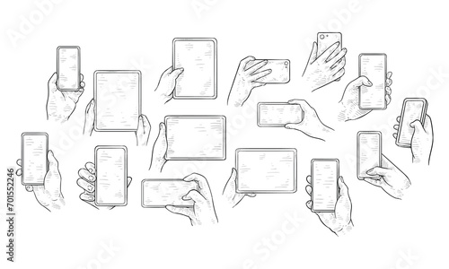 hold smartphone handdrawn collection