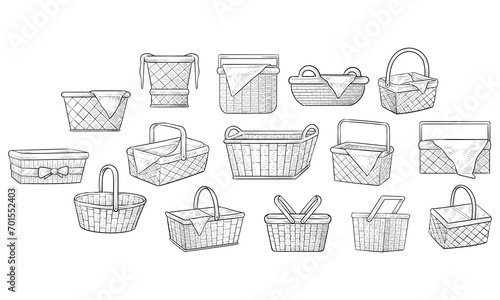 wicker basket handdrawn collection