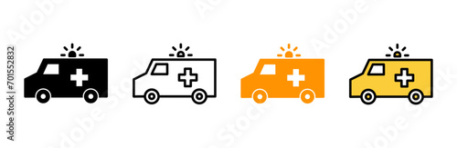 Ambulance icon set vector. ambulance truck sign and symbol. ambulance car