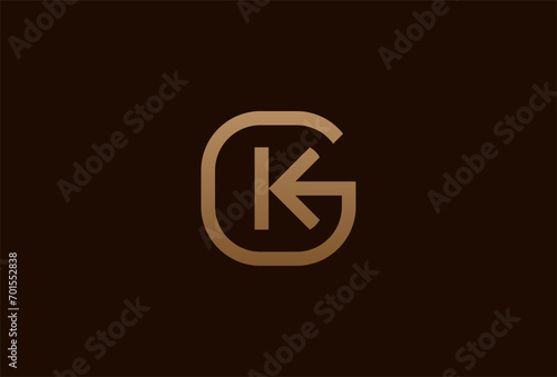 initial GK or KG logo, monogram logo design combination of letters G and K in gold color, usable for brand and business logos, flat design logo template element,vector illustration