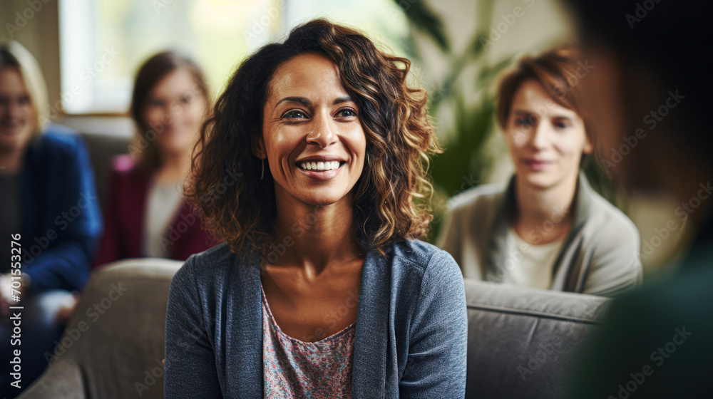 Professional therapists conduct an open group session and a comforting smile, emphasizing the importance of mental health and counseling. Professional therapists conduct an open group session and a comforting smile, emphasizing the importance of mental health and counseling.