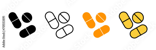 Pills icon set vector. capsule icon. Drug sign and symbol