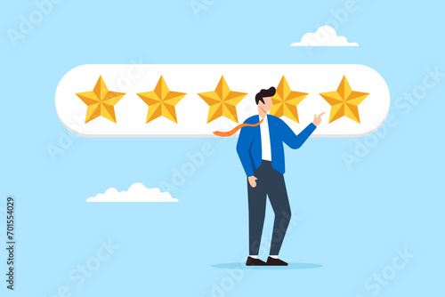 Businessman manager giving star review for performance excellence in flat design