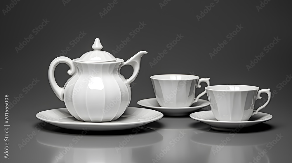 Refined Porcelain Drinkware Set On Isolated Background