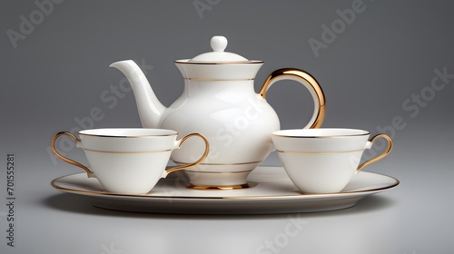 Refined Porcelain Drinkware Set On Isolated Background
