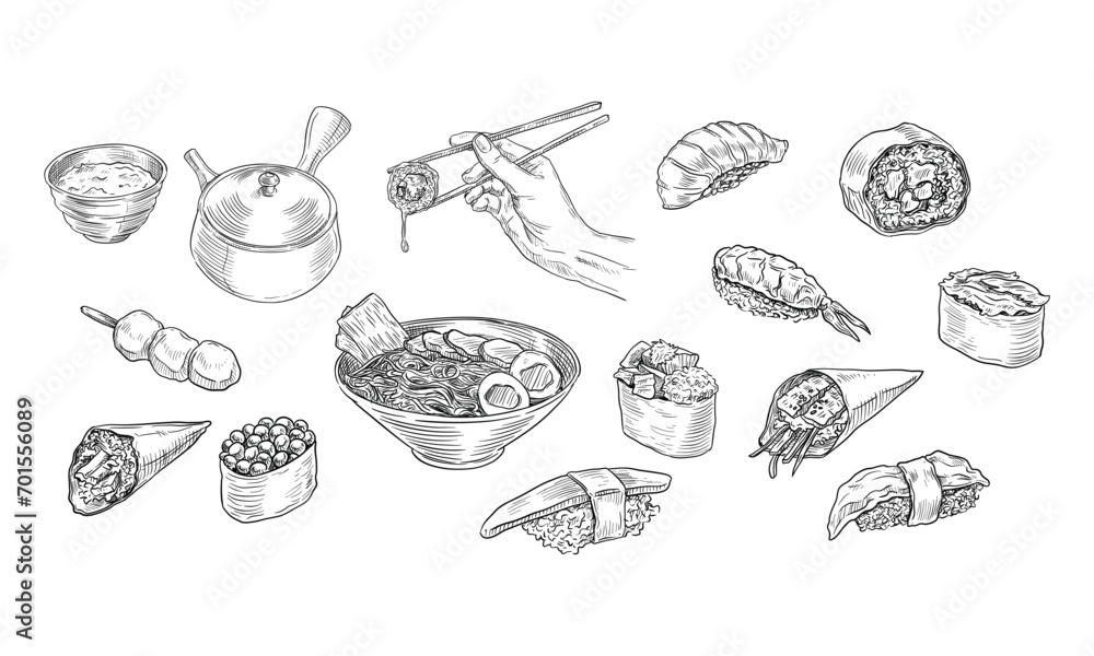 Japanese food handdrawn collection