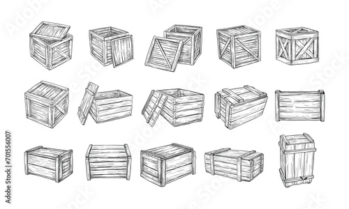 wooden crates handdrawn collection