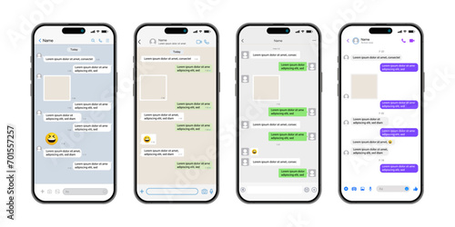 Instant Messaging Mobile App Templates with chatting screen. SMS chat composer. Smart Phone chatting messenger template bubbles. Vector Chat app template Vector.