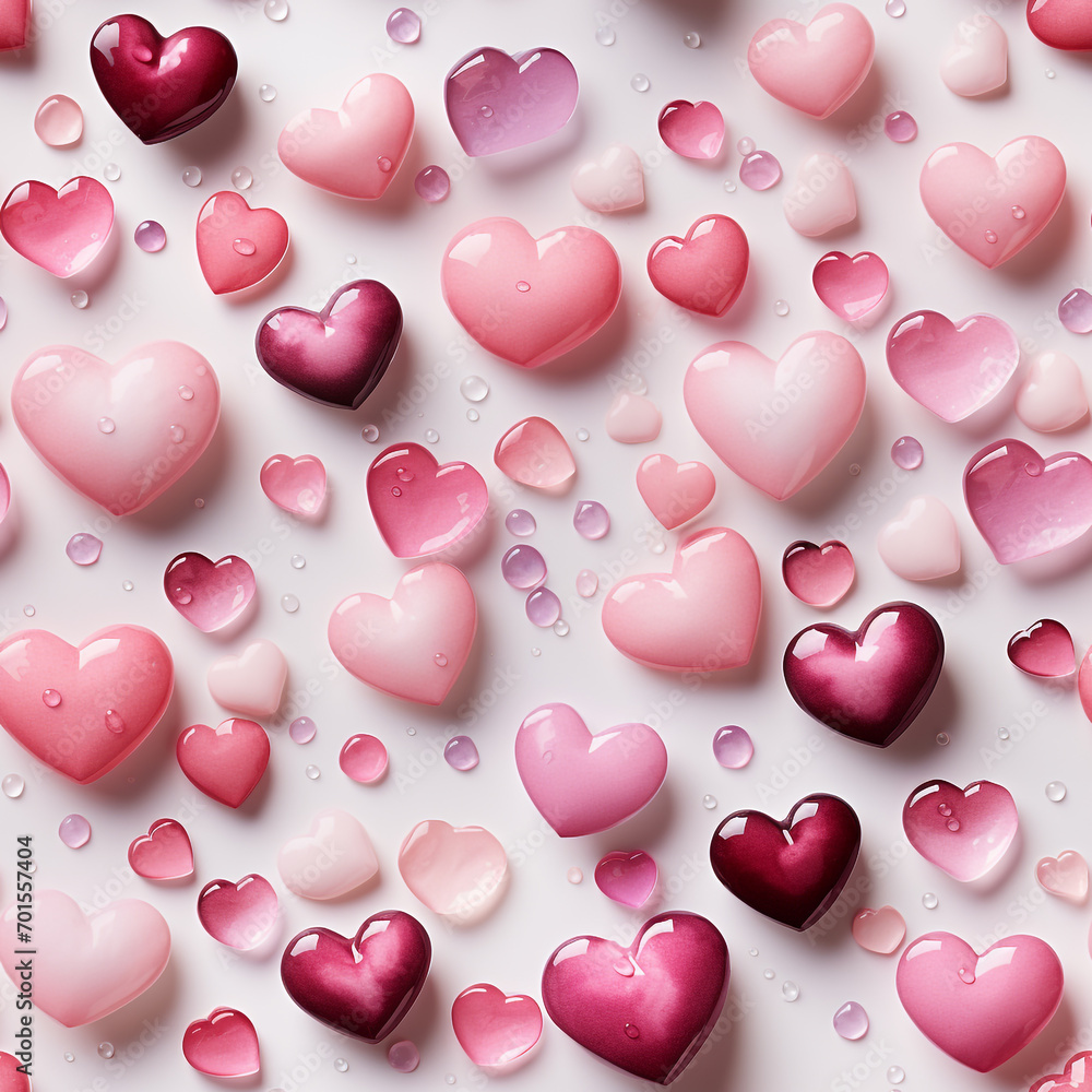 Seamless pattern Pink heart shape ,Valentines day background water color design