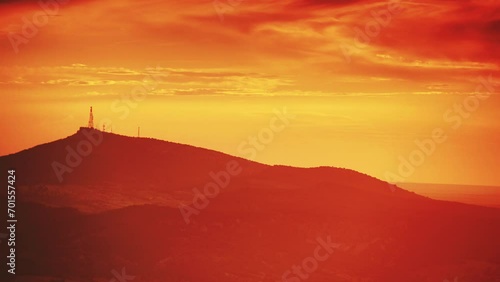 Burning sunset in mountains. Evening nature landscape in  province of Burgos, Castile and Leon community, northern Spain. photo