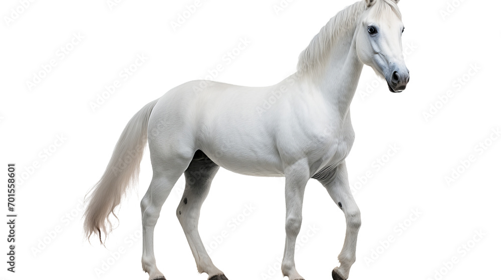 A majestic mustang mare, her coat as pure as snow, gallops through the fields with a flowing mane, embodying the grace and beauty of the animal kingdom A majestic mustang mare, her coat as pure as snow, gallops through the fields with a flowing mane, embodying the grace and beauty of the animal kingdom