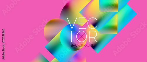 Squares and circles design. Fluid color gradients with metallic effects. Serene synergy of shapes, merging squares and circles into harmonious, captivating design