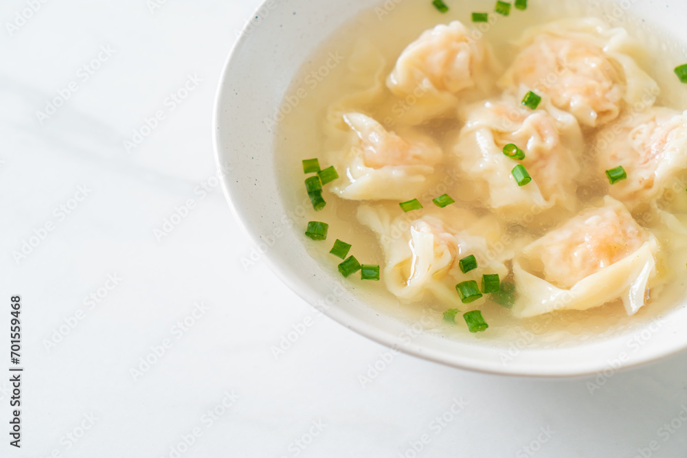 shrimp dumpling soup in white bowl shrimp dumpling soup in white bowl