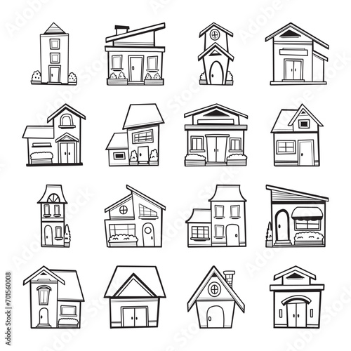 doodle house set hand drawn vector