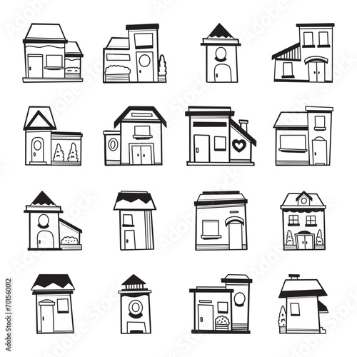 doodle house set hand drawn vector