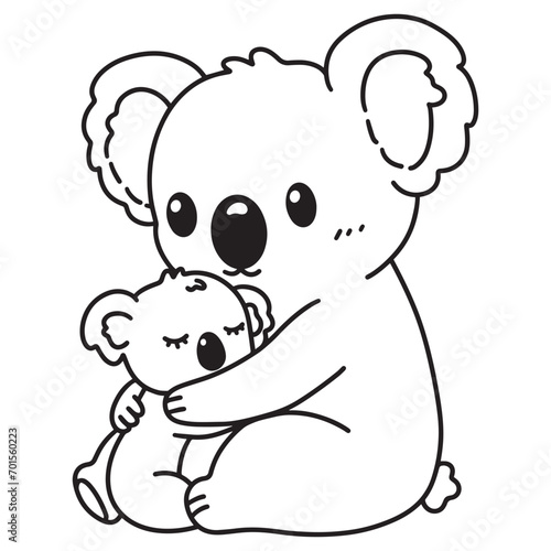 Line art of Koala mother hug koala baby vector