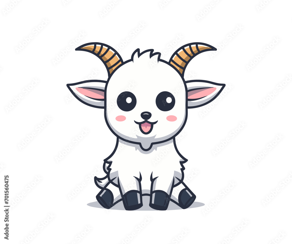 vector cute goat illustration, cartoon flat isolated