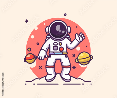 vector cute astronaut illustration  cartoon flat isolated