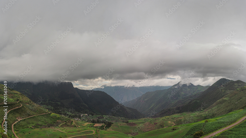 Landscape with a village in the middle of the Peruvian Andes
