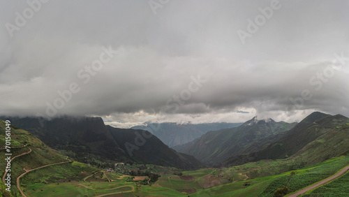Landscape with a village in the middle of the Peruvian Andes
