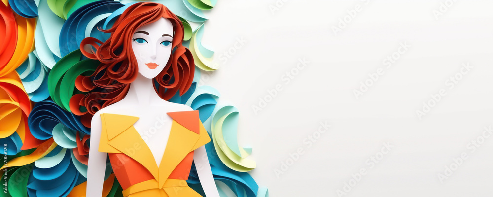 Happy International Woman Day Papercraft Style with Copyspace. Concept of Gender Equality, Woman in Leadership and Empowerment, Woman Rights.