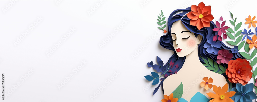 Fototapeta premium Happy International Woman Day Papercraft Style with Copyspace. Concept of Gender Equality, Woman in Leadership and Empowerment, Woman Rights.