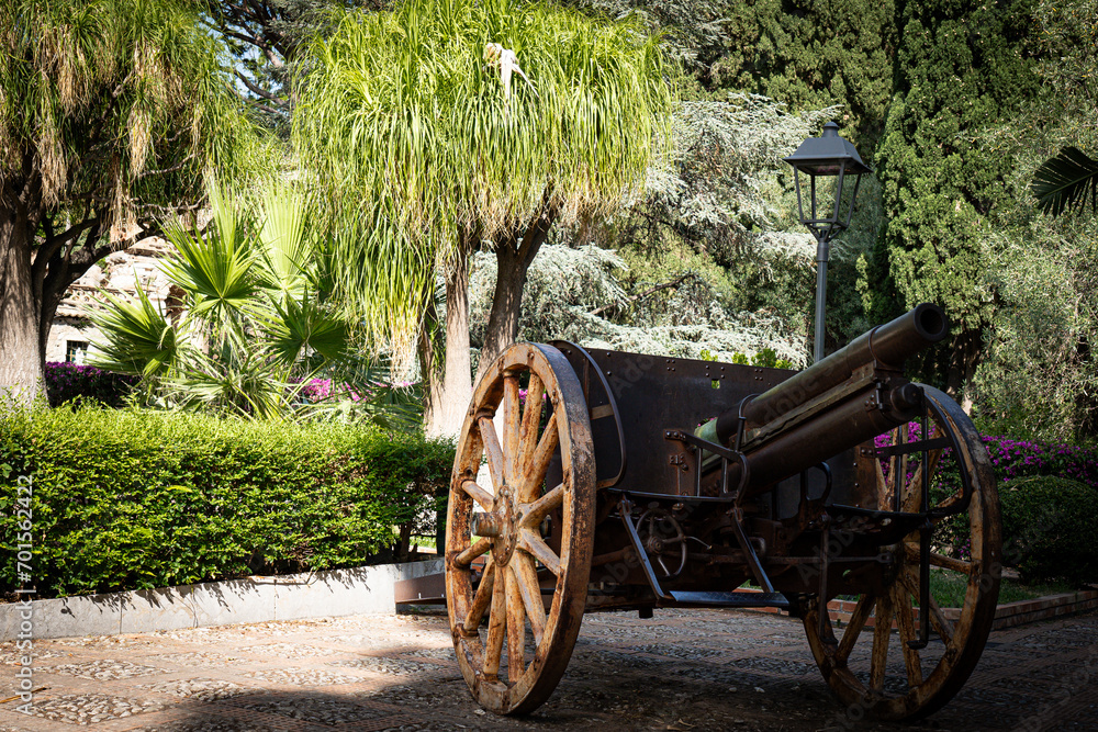Italian Army artillery piece in Taormina's public garden (Villa Comunale)