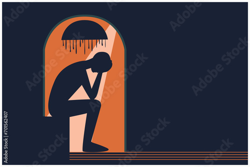 abstract horror art, cry scream depression man, minimalist wall decoration, book cover, minimal flat vector illustration 