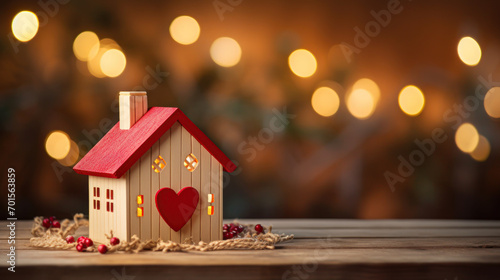 Valentine's day. House symbol on a brown wooden background photo