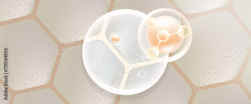 Hyaluronic acid hair and skin solutions ad, white collagen serum drop into skin cells with cosmetic advertising background ready to use, illustration vector.