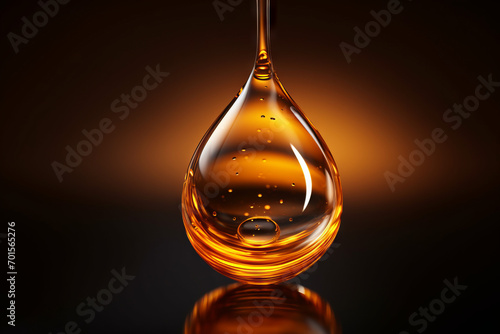 Close up photo of a drop of honey isolated on a dark background