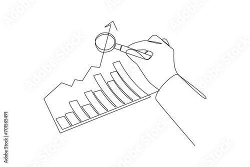 One continuous line drawing of Business performance analysis, benchmark metrics audit concept. Doodle vector illustration in simple linear style.