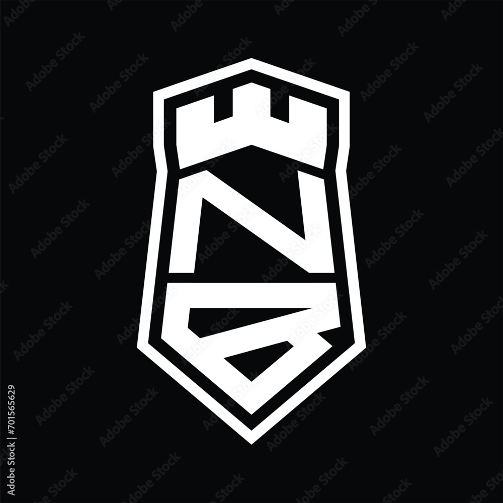 NB Letter Logo monogram hexagon shield shape up and down with crown castle isolated style design NB Letter Logo monogram hexagon shield shape up and down with crown castle isolated style design