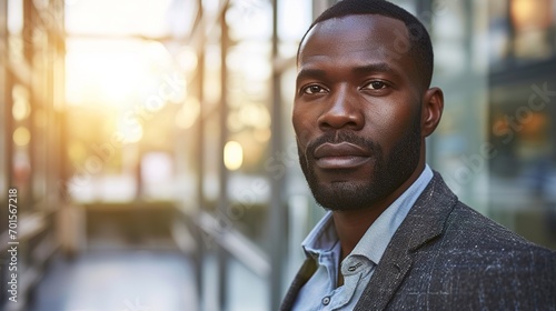 African-American business leader looking at camera in working environment