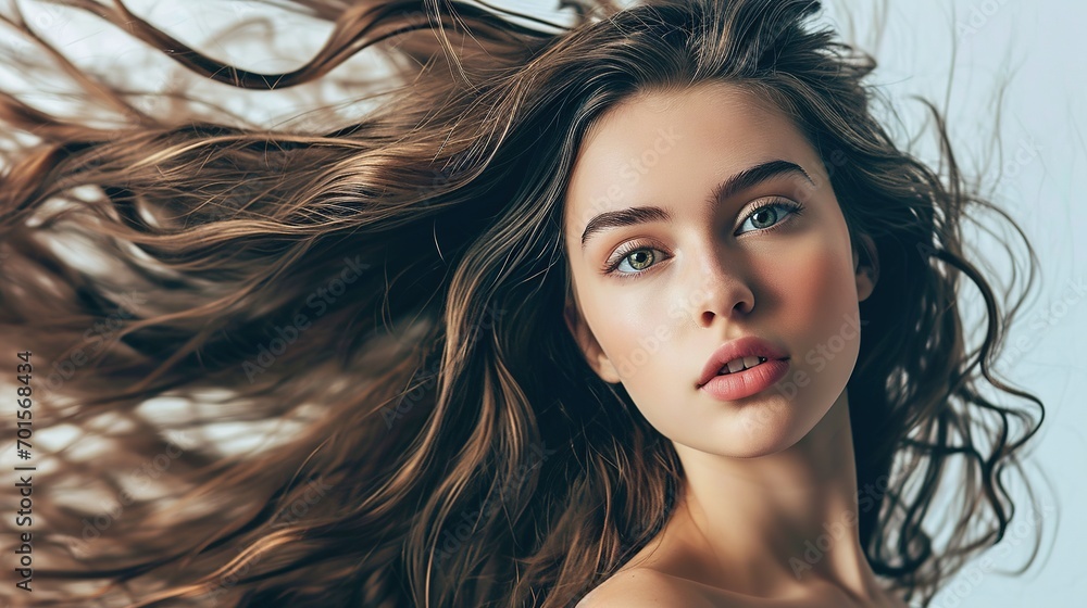 Fototapeta premium beautiful young woman showing off her long brown hair