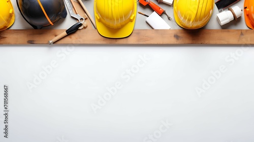 Contractor equipment background design view on top, with full tools, blank space on center  Ai Image generative