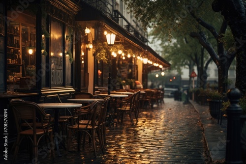 Street cafe in the old town of Prague at night, Czech Republic, An inviting vintage café on a rainy street, AI Generated © Iftikhar alam