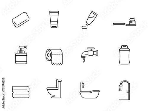 Set of bathroom and toilet tools icons on a white background © Muhamad
