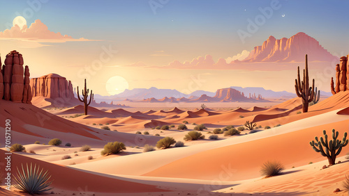 Desert landscape in the style of colorful 20s 30s animation