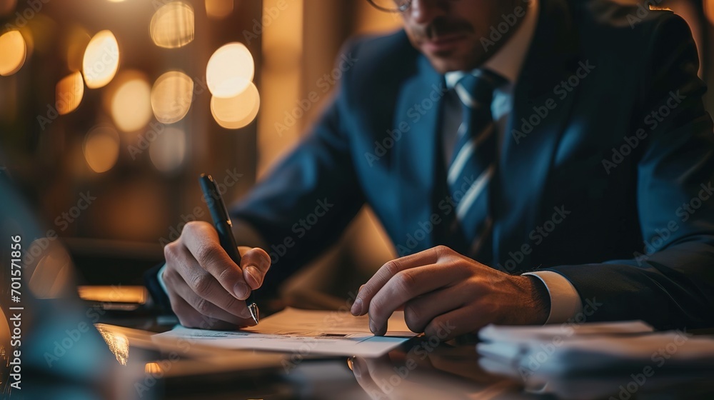 businessman review document reports at office workplace. legal expert, professional lawyer reading and checking insurance contract before sign businessman review document reports at office workplace. legal expert, professional lawyer reading and checking insurance contract before sign