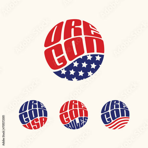Oregon USA patriotic sticker or button set. Vector illustration for travel stickers, political badges, t-shirts.