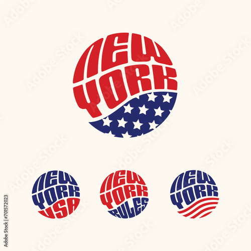New York USA patriotic sticker or button set. Vector illustration for travel stickers, political badges, t-shirts. photo