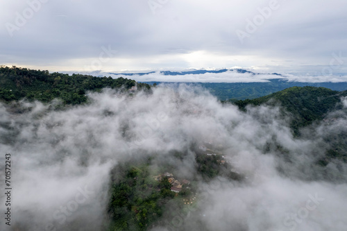 Top view Landscape of Morning Mist with Mountain