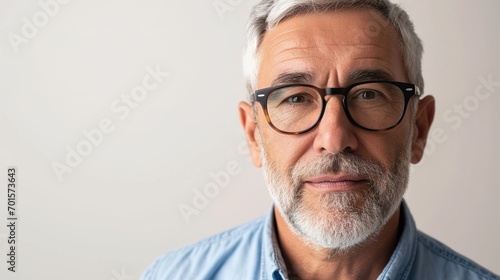 Confident businessman on white background. Portrait of professional is wearing eyeglasses and blue shirt. He is in studio.. isolated on white background