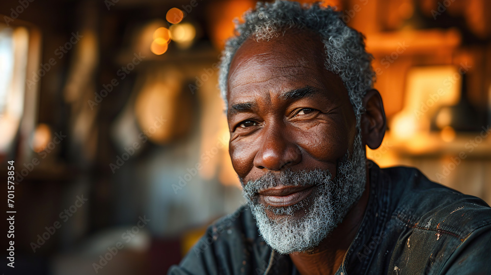 Obraz premium Senior African American Man at Home Portrait Senior man smiling looking at camera